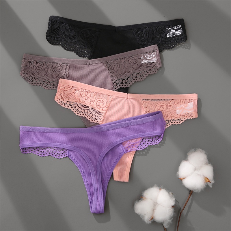 Finetoo Pcs Set Women S Cotton Thong Lace Bikini Panties S Xl Soft