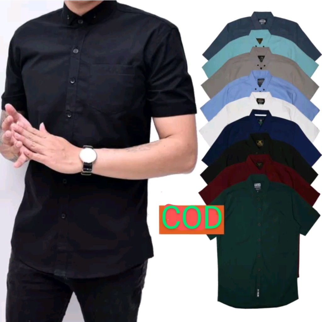 Kemeja Katun Men S Short Sleeve Formal Office Work Cotton Plain Shirt