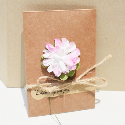 Diy Retro Kraft Paper Dried Flower Birthday Card Folding Greeting Card