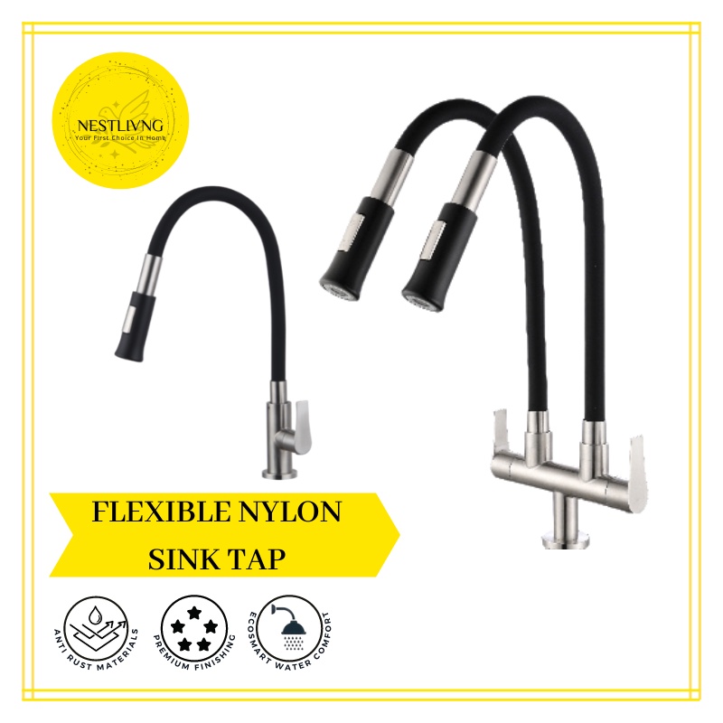 HEMOS KITCHEN FAUCET STAINLESS STEEL SUS 304 BLACK FLEXIBLE TWINS