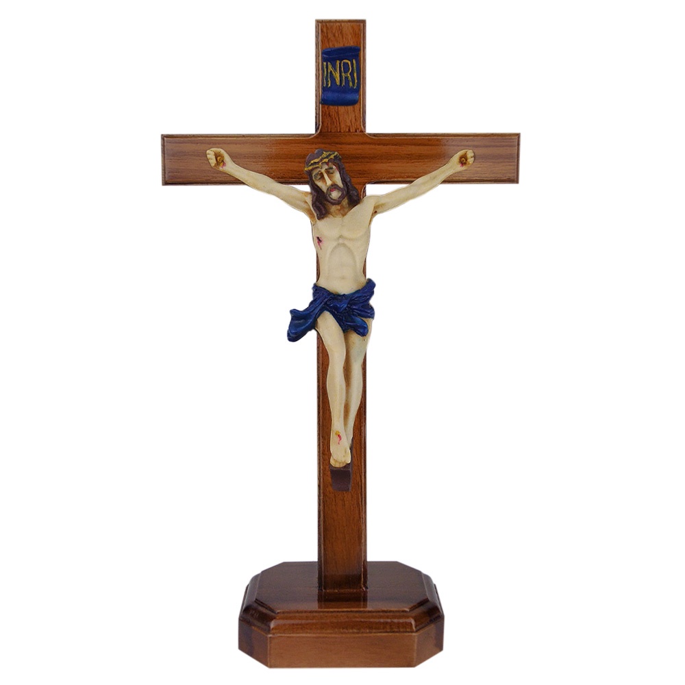 Kayu Natural Teak Wood Sitting Cross Corpus Spiritual Statue Of Jesus