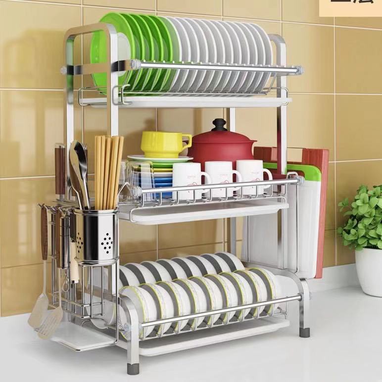 Dish Organizer Dish Drainer Rack Rak Piring Pinggan Mangkuk Bertingkat