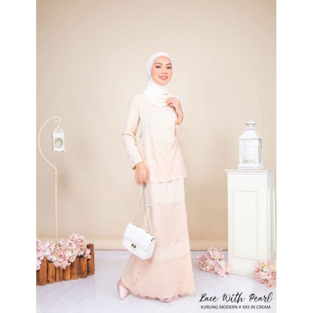 Baju Kurung Modern Lace Cream Nude Khaki Pastel Yellow Bridesmaid