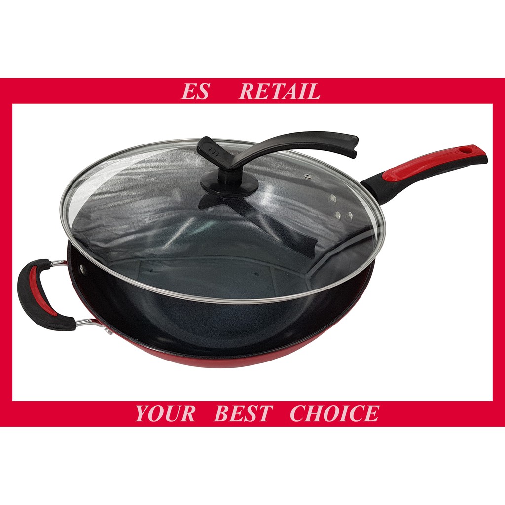 32CM Non Stick Wok With Lid Non Stick Cookware Frying Wok Cooking