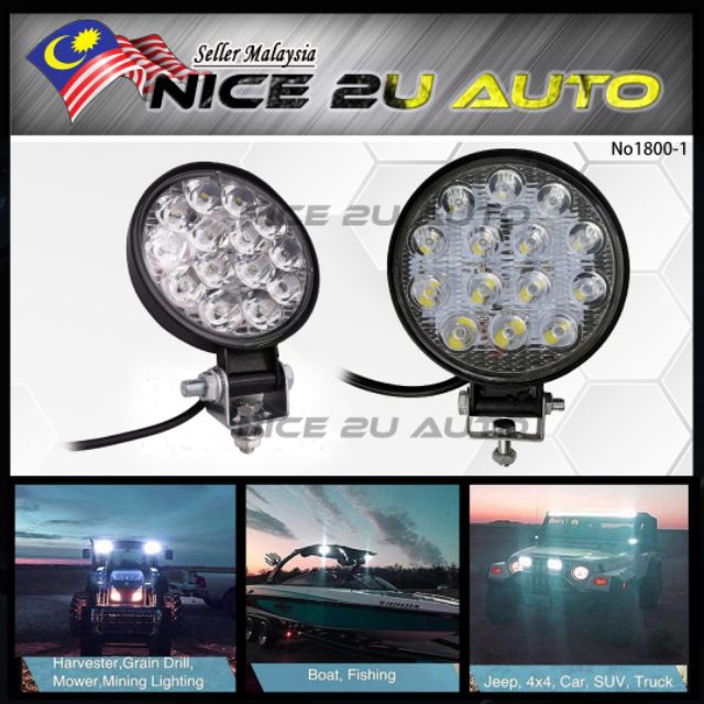 W Round Led Work Light Bar Spotlight Off Road Driving Fog Lamp For