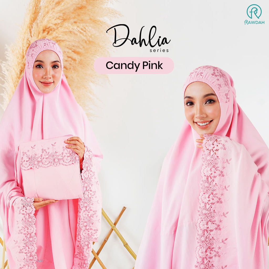 Dahlia Series Telekung Rawdah Beg Termasuk Premium Cotton Dual Lace