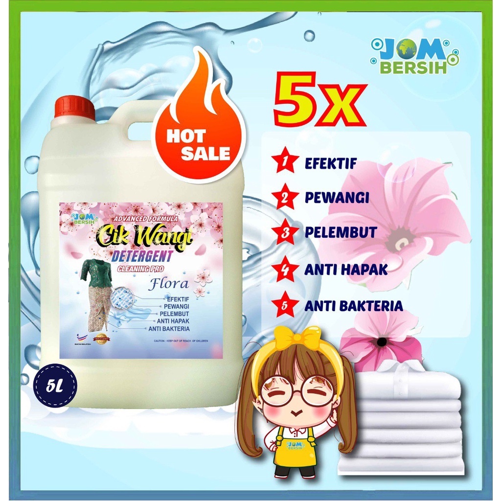 Jom Bersih CIK WANGI Liquid Detergent Flora 5L Softener 5 In1