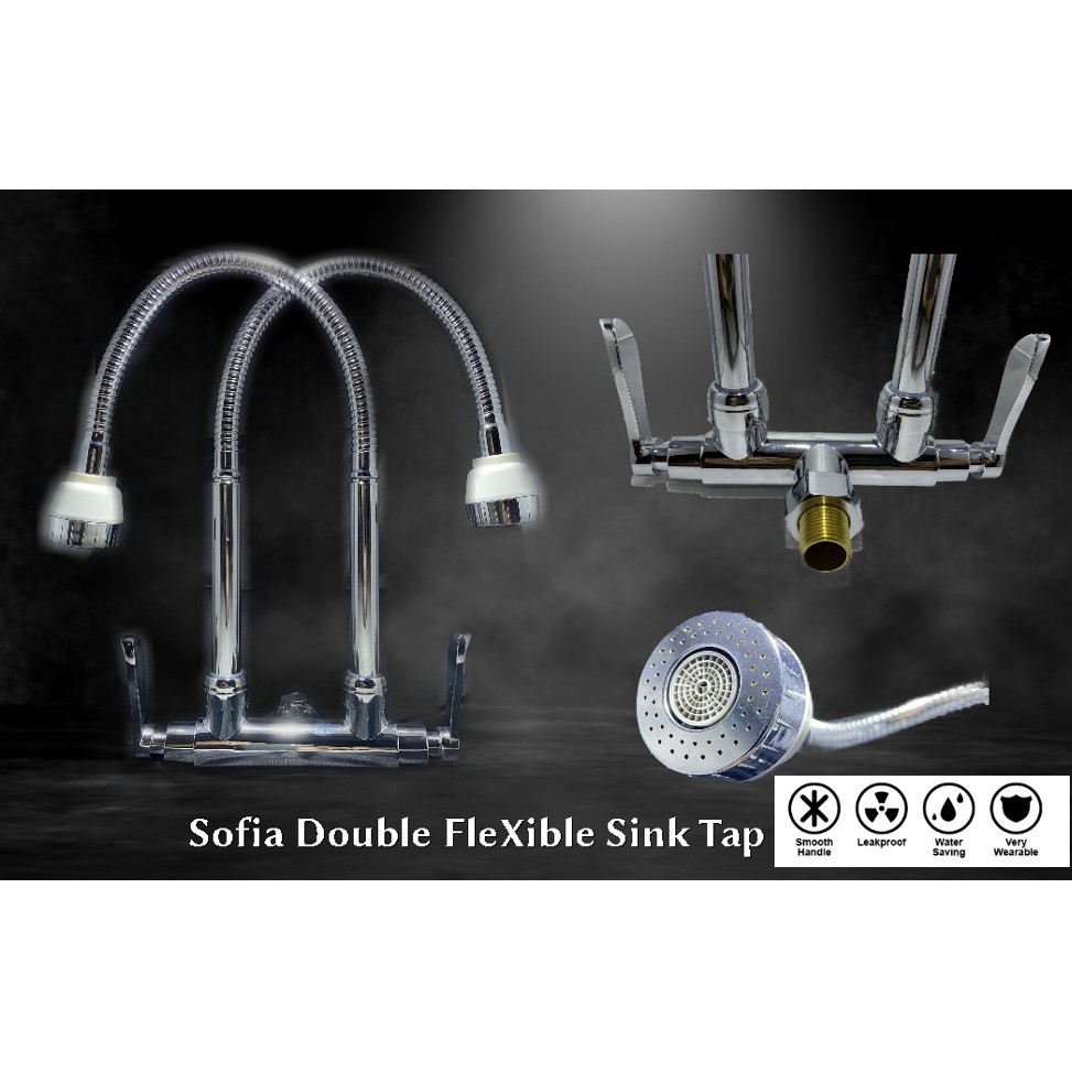 Semenyih Double Flexible Wall Sink Tap Pillar Sink Tape Paip Air