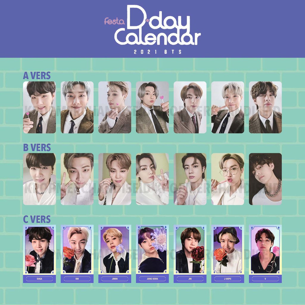 Photocard BTS Festa DDAY Calendar 2021 Unofficial Jhope Jin Jungkook