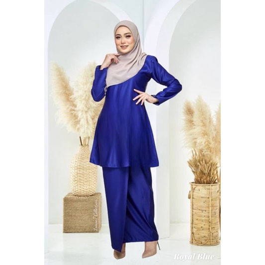 Royal Blue Baju Kurung Riau Kedah Moden Plain Basic S Plussize