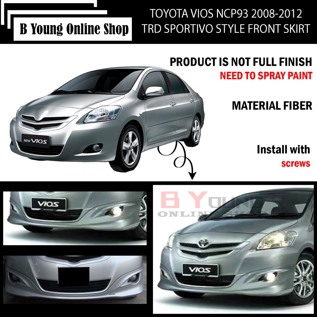 TOYOTA VIOS NCP93 SECOND GENERATION 2007 2013 TRD STYLE FRONT SKIRT T