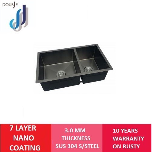 Sus Stainless Steel Handmade Nano Black Double Bowl Kitchen