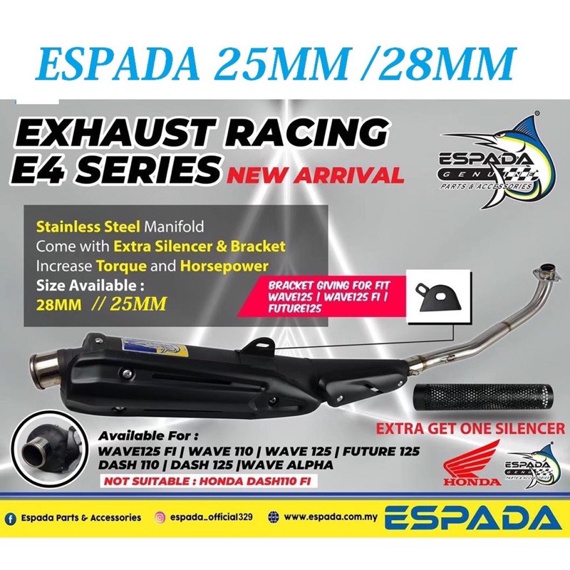 EXHAUST RACING ESPADA EKZOS MUFFLER E4 WAVE125 FI DASH125 ALPHA DASH110