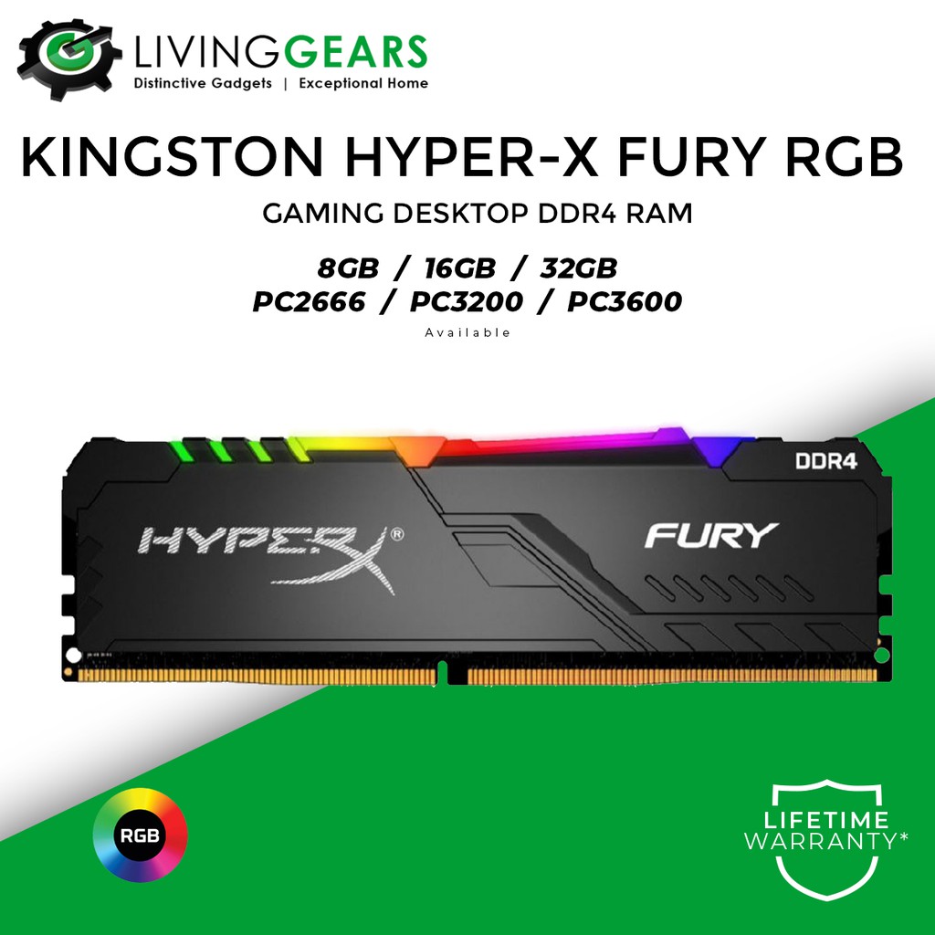 Kingston Hyper X Fury RGB DDR4 Long DIMM PC Desktop Gaming Ram 8GB