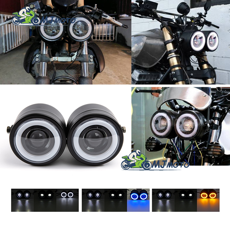 Mjmotouniversal Led Twin Headlight Motorcycle Double Dual Lamp For