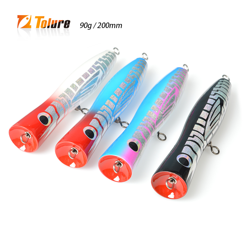 TL 90g 20cm Trolling Popper Lure Artificial Wood Bait Big Game Casting