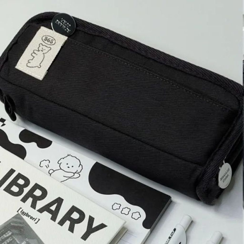 Ohaya Bear Multilayer Canvas Pencil Bag Cosmetic Bag Large Capacity Stationery Storage Bag