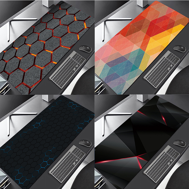 Abstract 90x40 Game Mousepad Lines Lock Edge Deskpad XL Rubber Keyboard