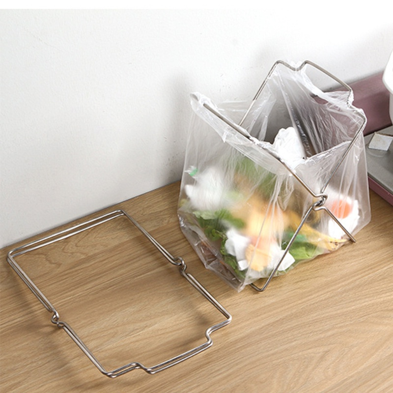 Stainless Steel Garbage Bag Shelf Home Kitchen Countertop Folding Trash