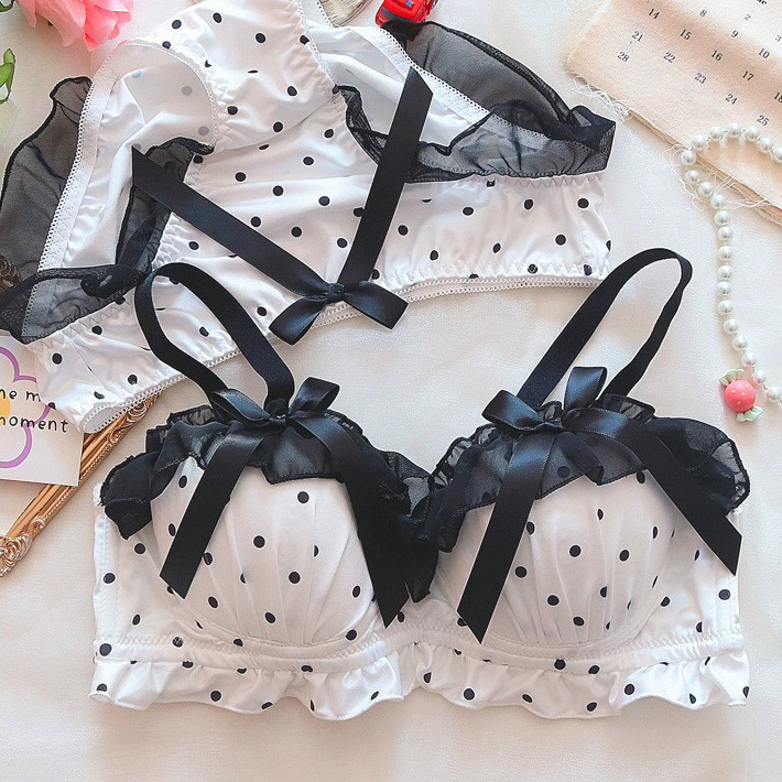 Japanese Polka Dot Lingerie Women Cute Bow Small Chest Gathering No