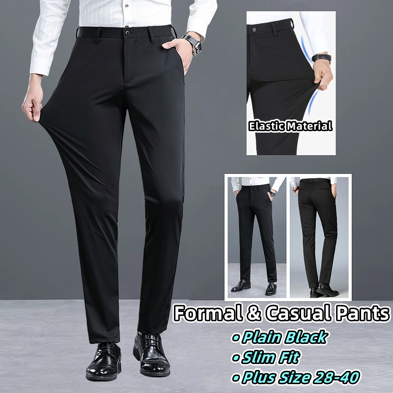 Local Deliveryplus Size Men S Formal Pure Black Pants Elastic Office