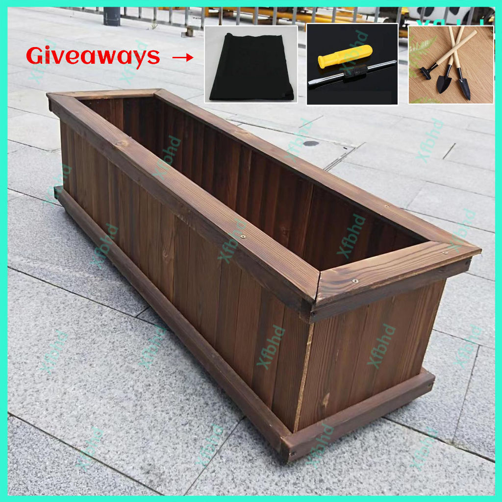 Antiseptic Wood Flower Box Outdoor Courtyard Carbonized Solid Wood