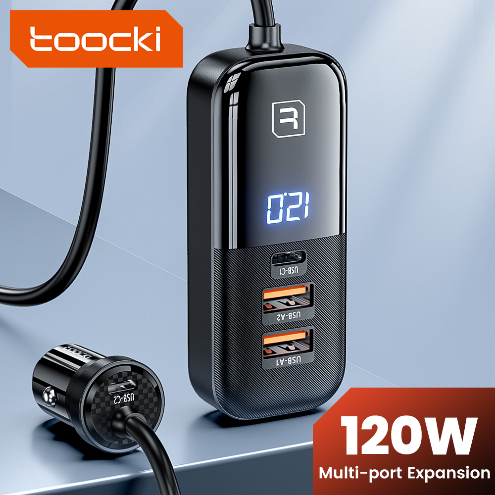 Toocki 120W USB Type C Car Charger Digital Display Quick Charge 4 0 PD3