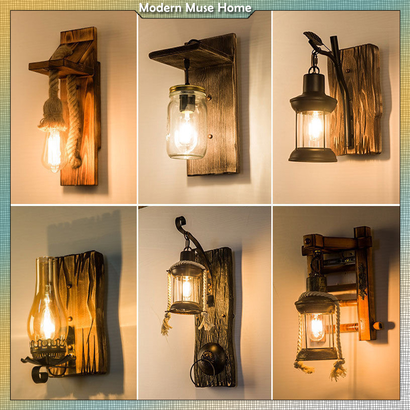 Free ShippingModern Muse HomeRetro Wall Lamp Wooden Lampmp Wall