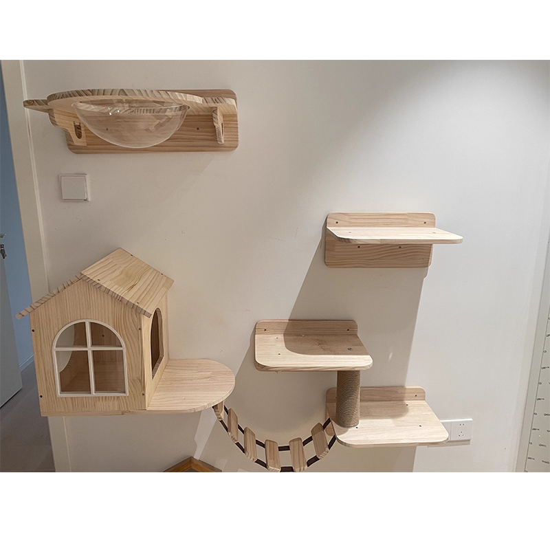 Wall Hanging Cat Climbing Frame Wall Mounted Solid Wood Cat Wall