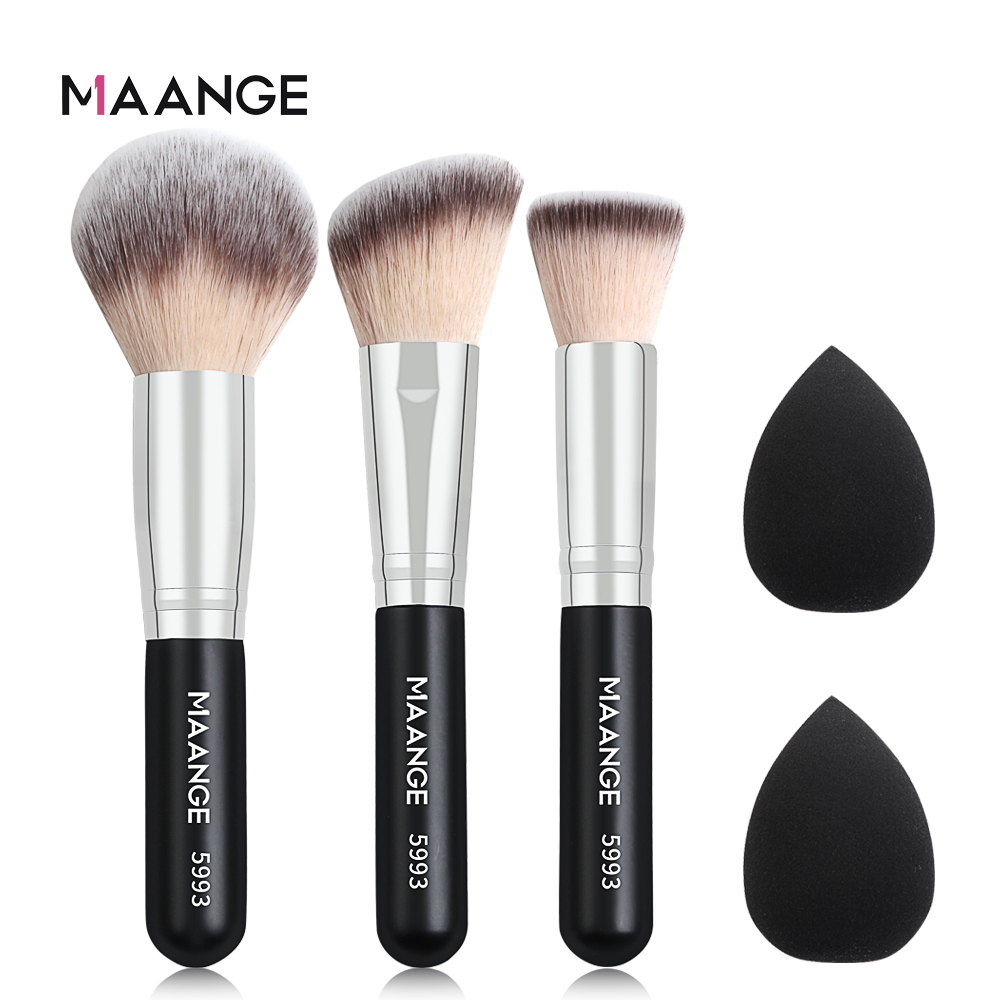 MAANGE 5pcs3 Brushes 2 Puffs Mini Makeup Brush For Powder Contour