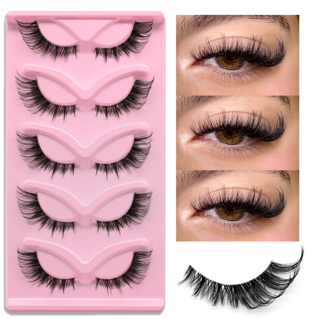 Groinneya Pairs Cat Eye Lashes Faux Mink Eyelashes Clear Band Lashes