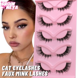 GROINNEYA 5 Pairs Cat Eye Lashes Faux Mink Eyelashes Clear Band Lashes