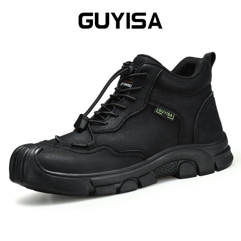 GUYISA Safety Shoes Steel Toe Boots Waterproof High Cut Black Anti