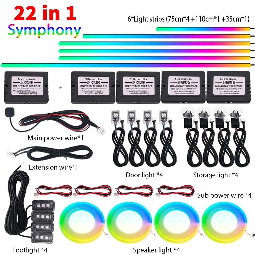 22 In 1 LED Car Ambient Light Car LED Light Strip Symphony Acrylic