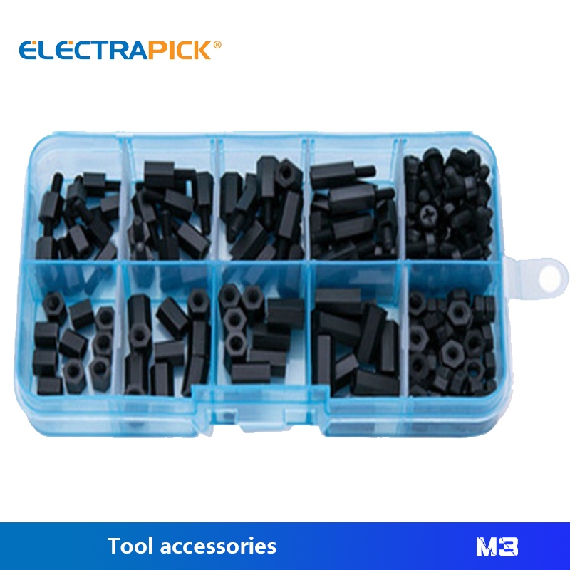 Electrapick M Nylon Hex M F Spacers Screws Nuts Assorted Kit Black