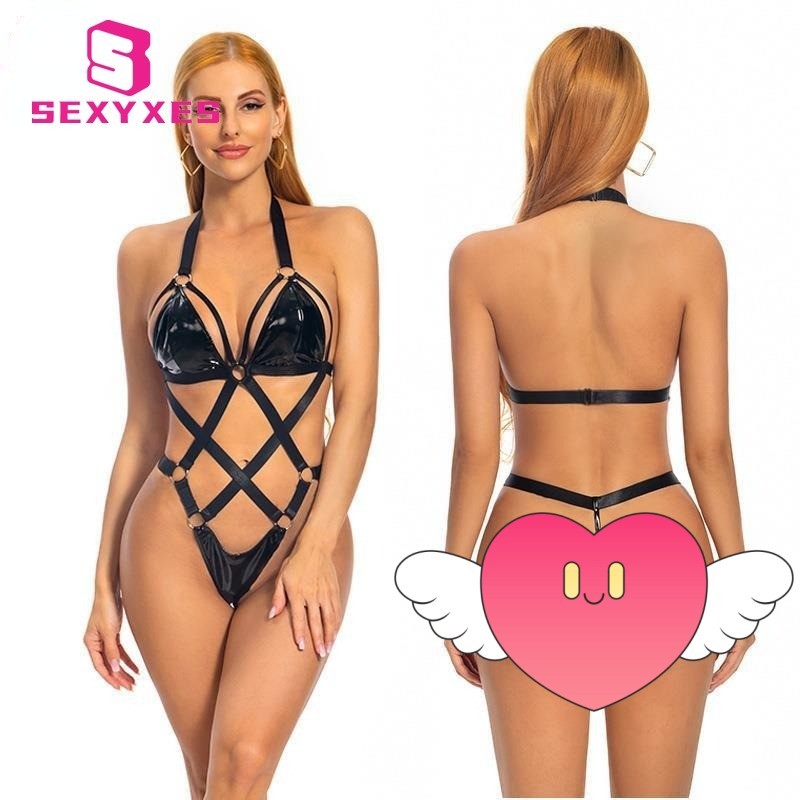 Women S Lingerie Set Faux Leather Teddy Bodysuit Sexy One Piece