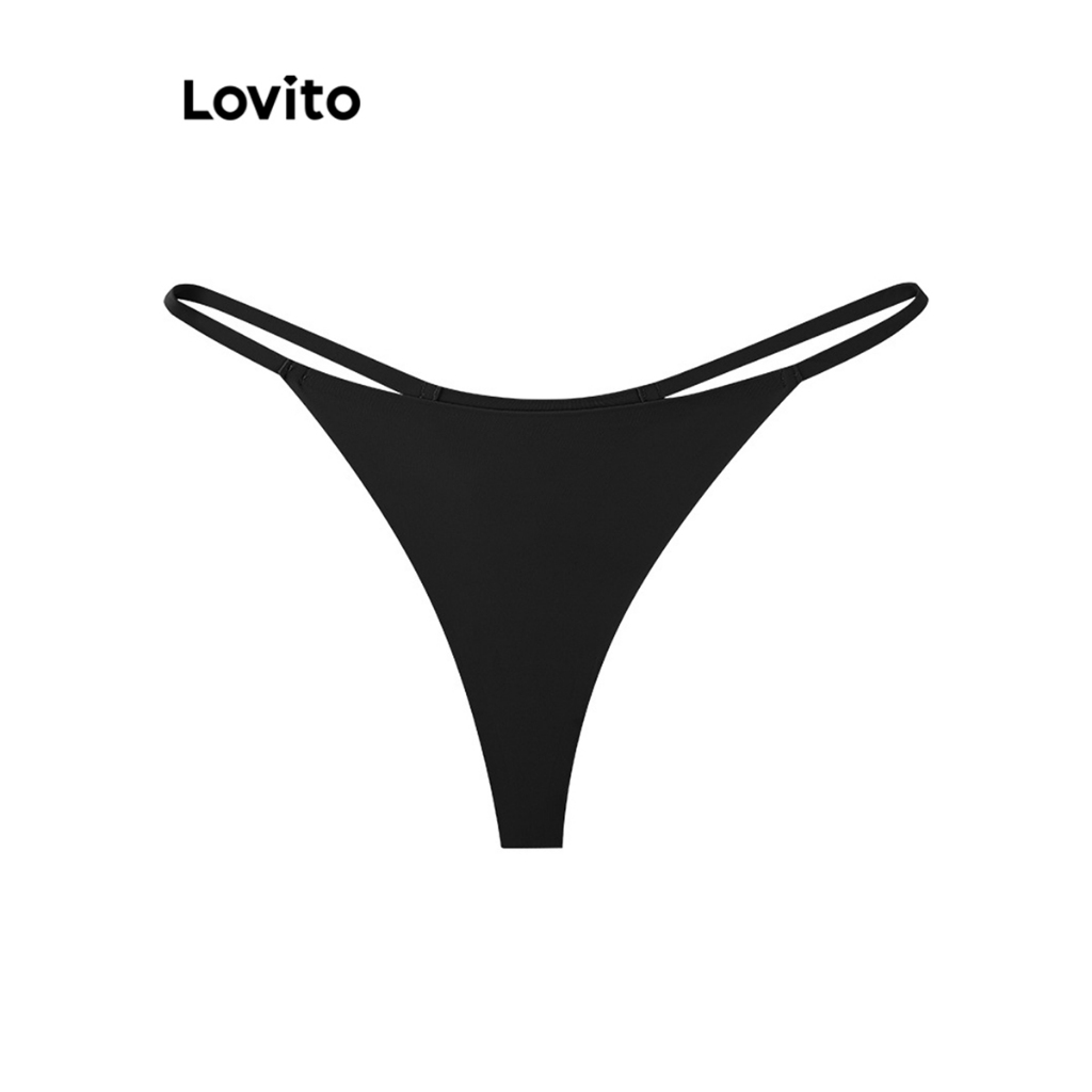 Lovito Casual Plain Basic Panties For Women Lne Apricot Black