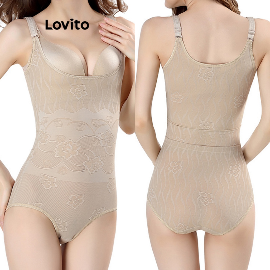 Lovito Casual Plain Basic Shapewear For Women LNE39059 Apricot Black