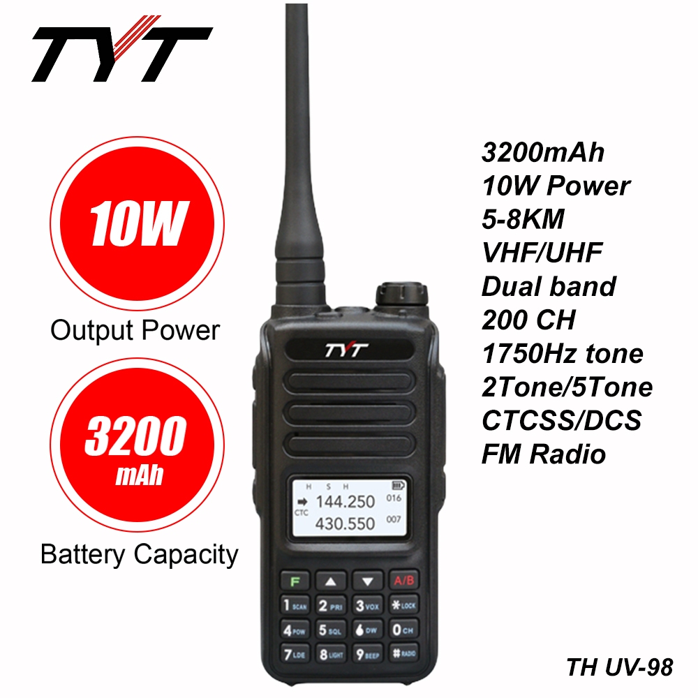 TYT TH UV 98 Walkie Talkie 10W 3200 MAh VHF UHF 200 CH Dual Band Two