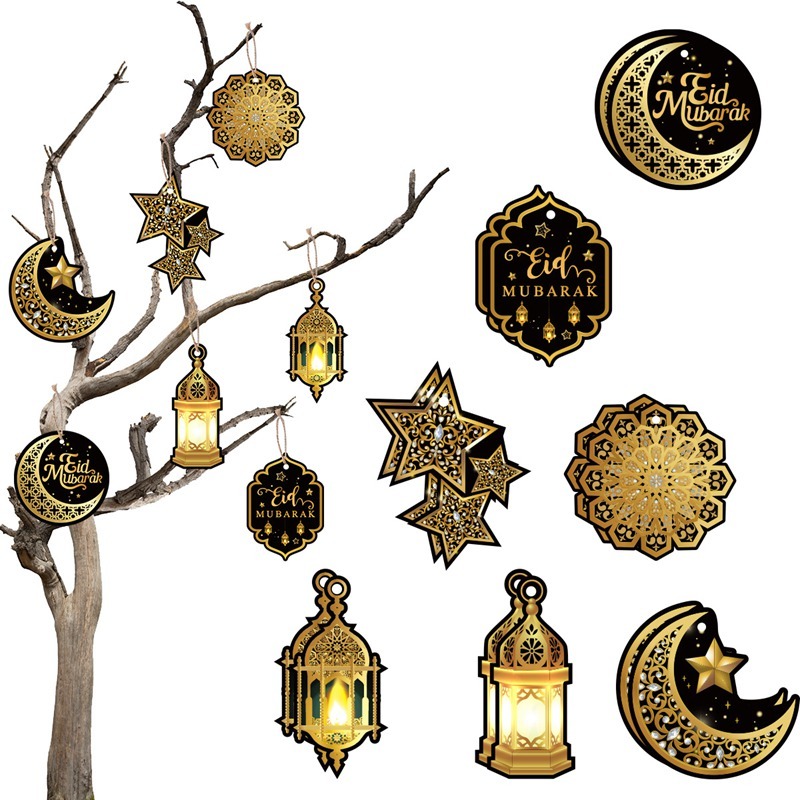 Pcs Pack Hari Raya Hanging Pendants Eid Mubarak Paper Tag Ramadan