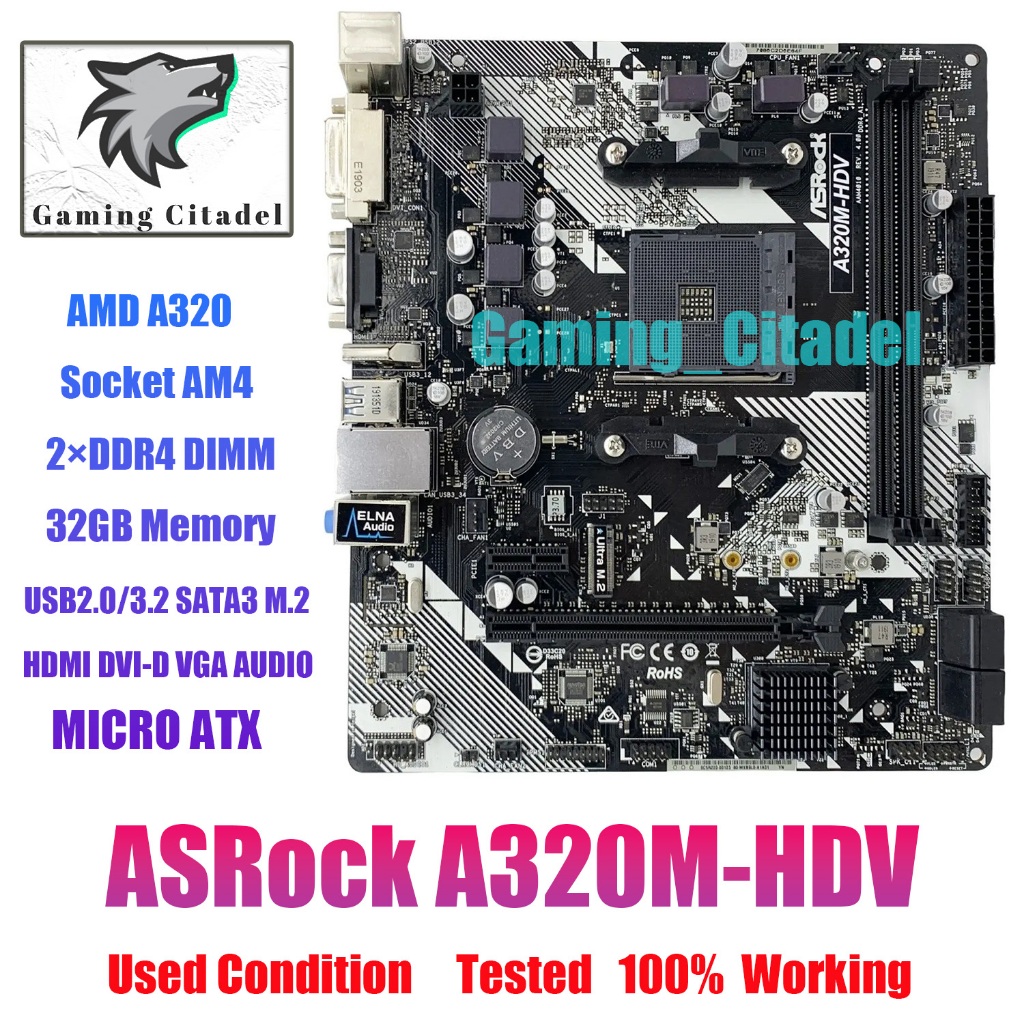 ASRock A320M HDV R4 0 Motherboard M ATX AMD A320 AM4 DDR4 32GB SATA3