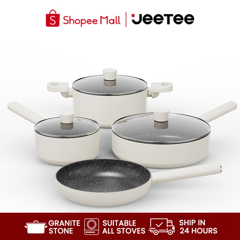 Jeetee Non Stick Cookware Set Kitchen Cooking Set Pcs Marble Stone