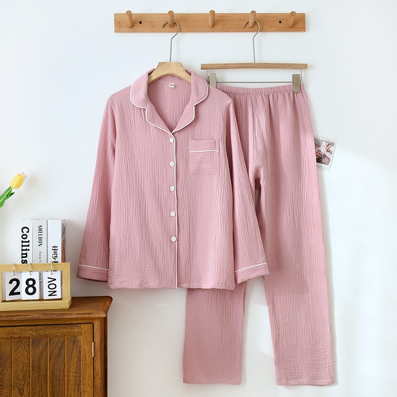 Pajamas Loungewear Men Women Spring Autumn Thin Double Layer Pure