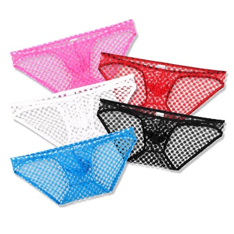 Men Ice Silk Mesh Briefs U Convex Male Panties Funny Bulge Bikini