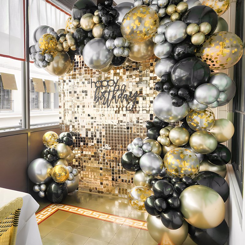 102pcs Black Gold And Silver Balloon Garland Arch Kit Metallic Gold