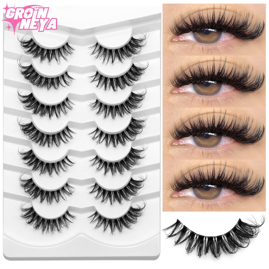 GROINNEYA Manga Eyelashes 5 7 Pairs Wispy Faux Mink Lashes Invisible