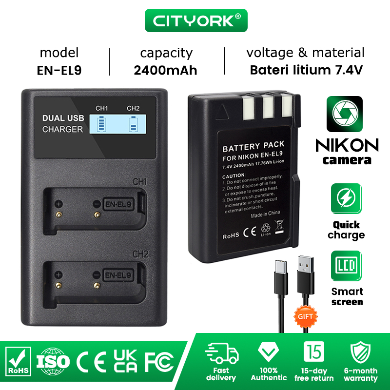 Cityork EN EL9 EN EL9 ENEL9 EN EL9 EL9 Camera Battery LCD Dual