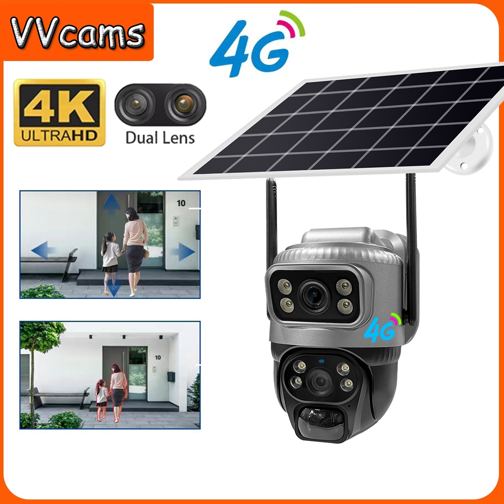 VVcams V380 PRO Dual Lens Dual Screen 4G Sim Card Solar Powered 8MP 4K