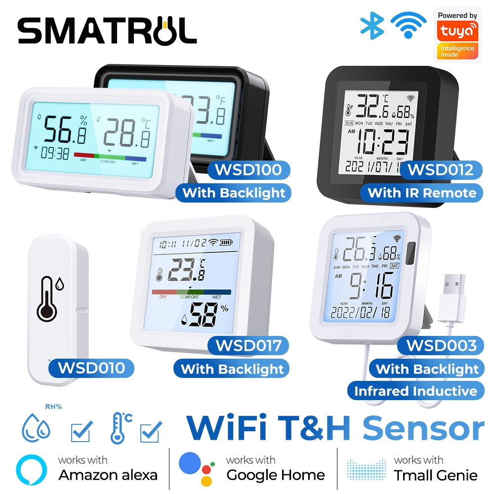 SMATRUL Tuya Smart Wifi Temperature Humidity Sensor Backlight LCD