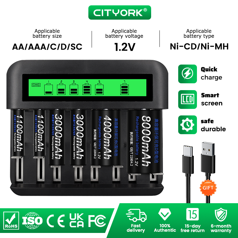 Cityork 8 Slots Intelligent Fast LCD Indicator USB Battery Charger For